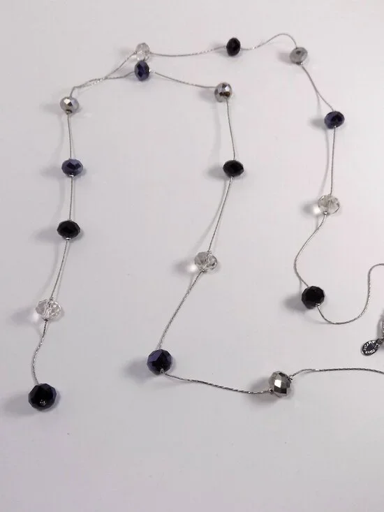 Ali-Khan New York Y Drop Necklace Silver-tone Long 34" Faceted Crystal Beads - Picture 6 of 8